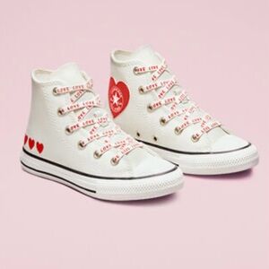 Converse Crafted With Love Heart Patch High-Top Sneakers White Red Girls Size 12